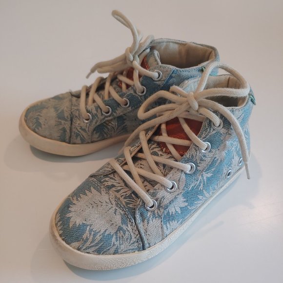 Zara | Cream Botanical Print on Faded Denim Sneakers | Euro 28/29 - Picture 1 of 7